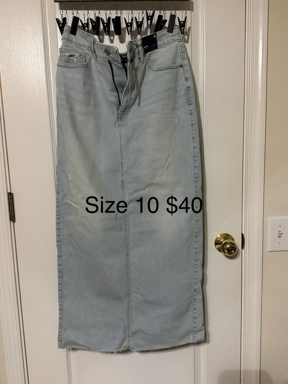 Express Light Wash Denim Maxi Skirt - Pale Blue